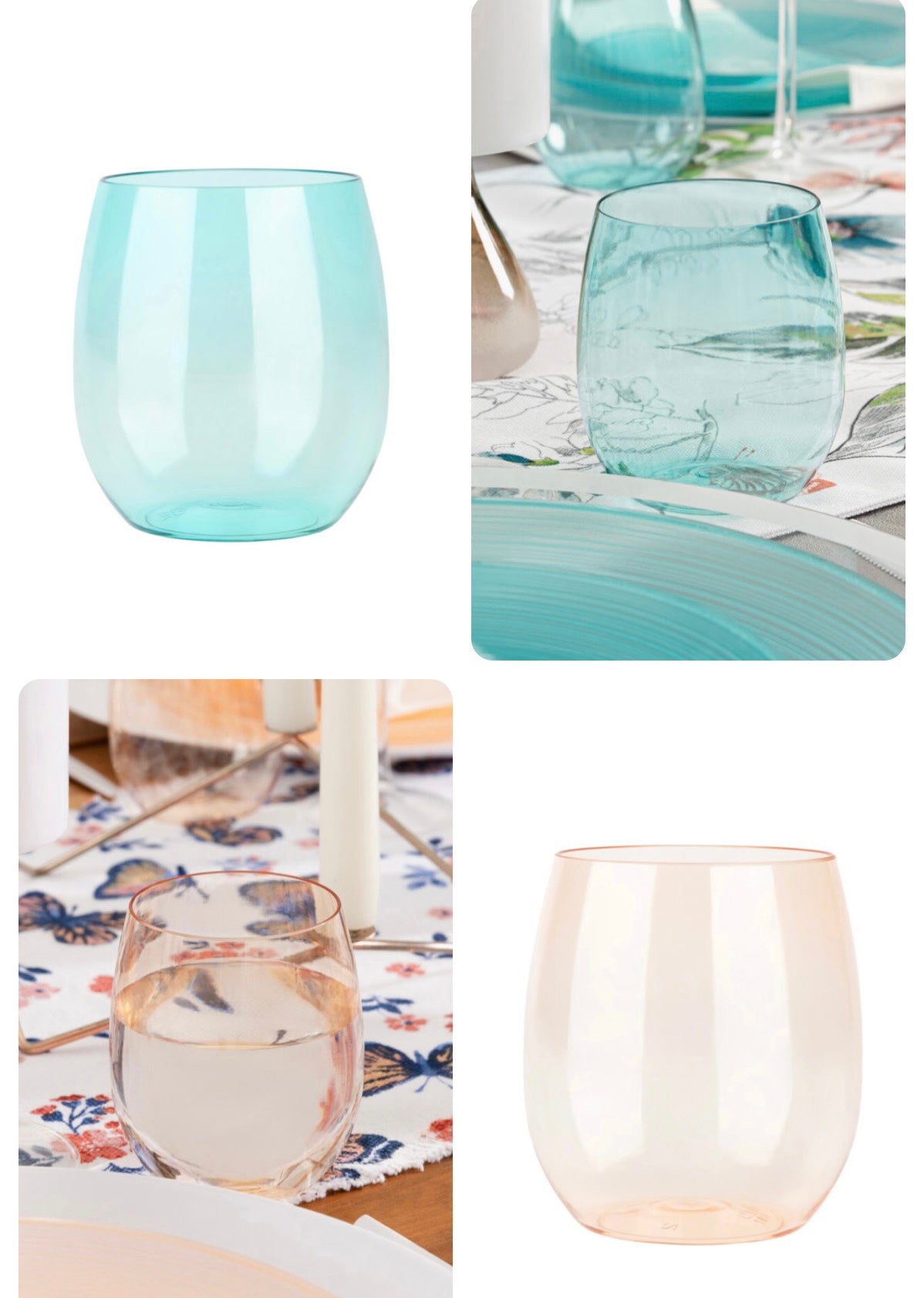 Stemless Goblets 12 oz ColoredTransparent 6 Count