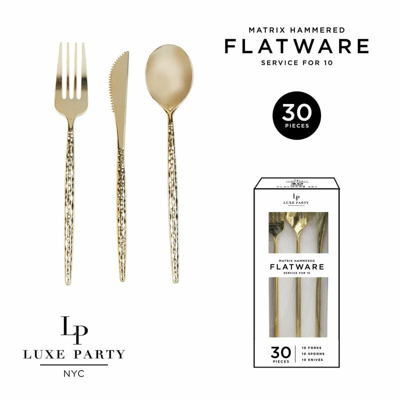 Matrix Gold Hammered Plastic Cutlery Set | 30 Pieces