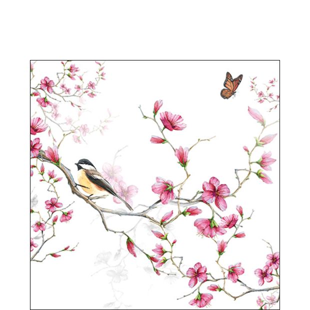 Bird & Blossom White Cocktail Napkin