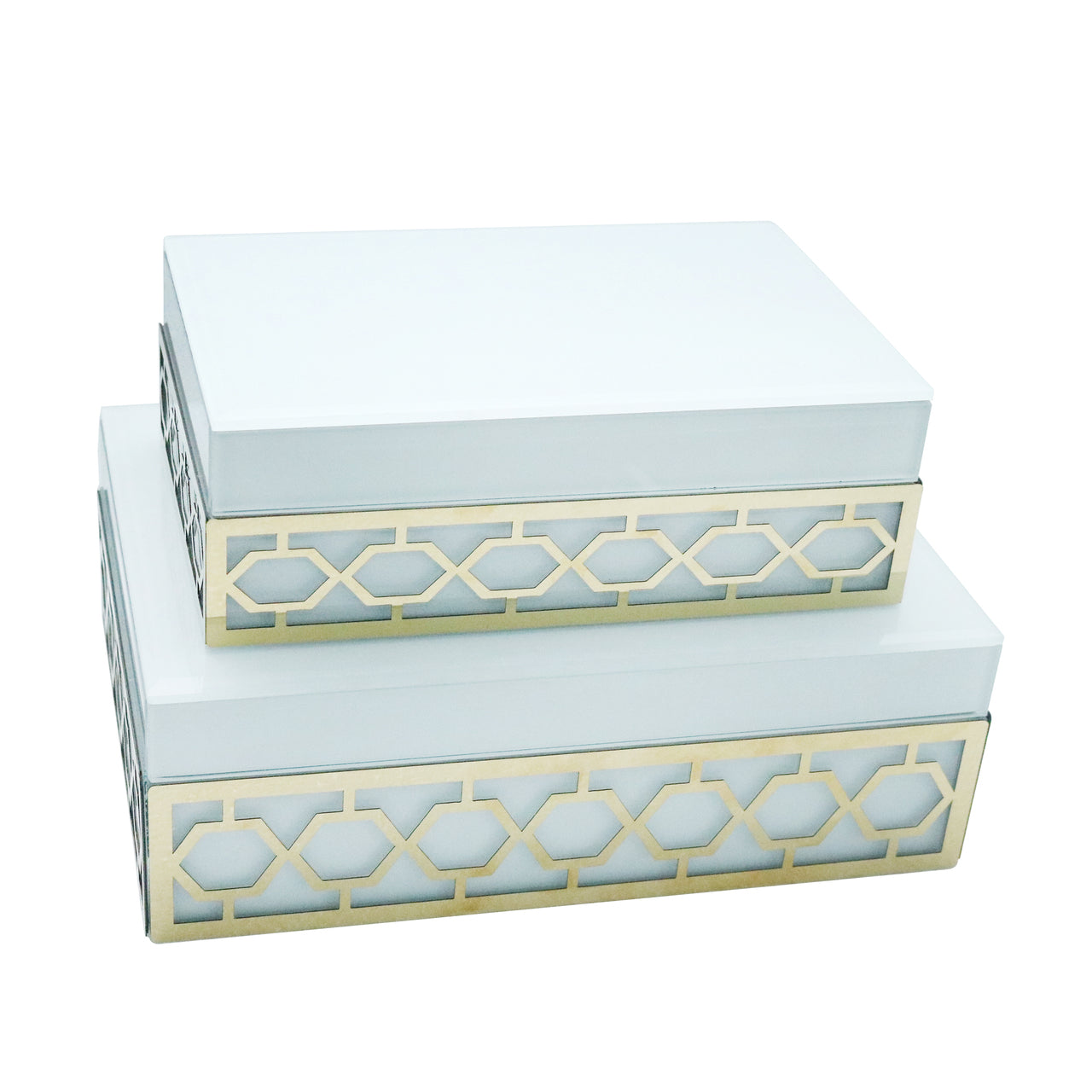 WOOD / GLASS JEWELRY BOX,WHITE - LARGE