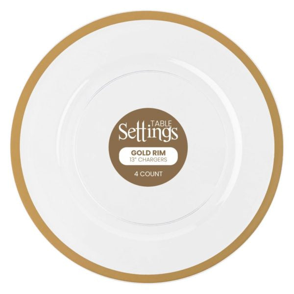 Gold Rim Clear Plastic Chargers 13″ 4 ct