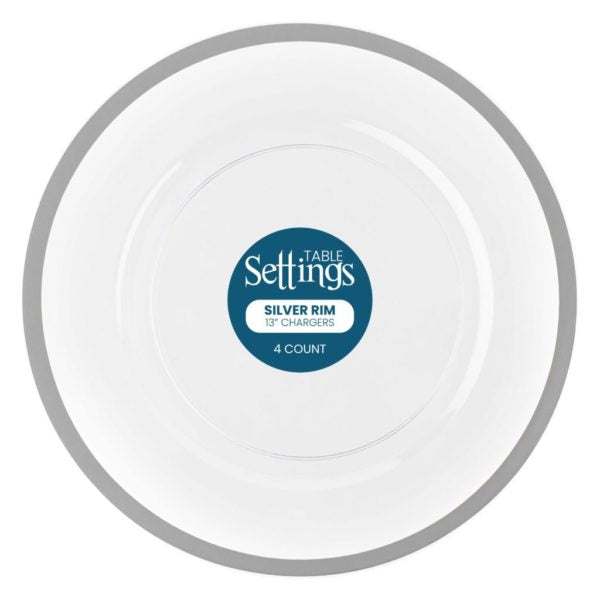 Silver Rim Clear Plastic Chargers 13″ 4 ct