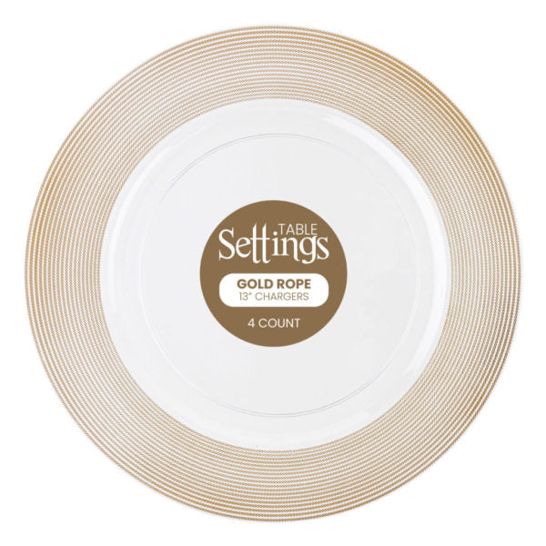Gold Rope Clear Plastic Chargers 13″ 4 ct