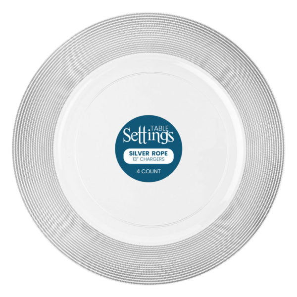 Silver Rope Clear Plastic Chargers 13″ 4 ct