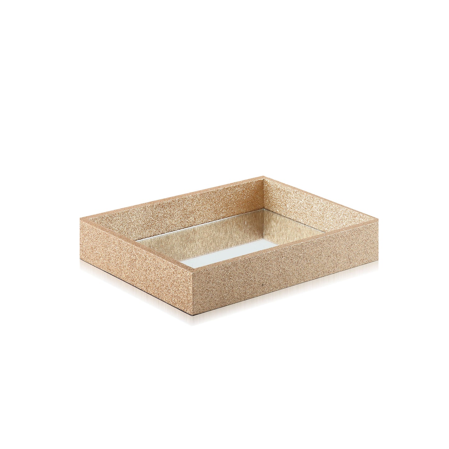 Rectangular Small Gold Glitter Tray With Center Mirror