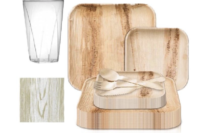 Upscale Square Bamboo Palm Leaf Wood Party Package