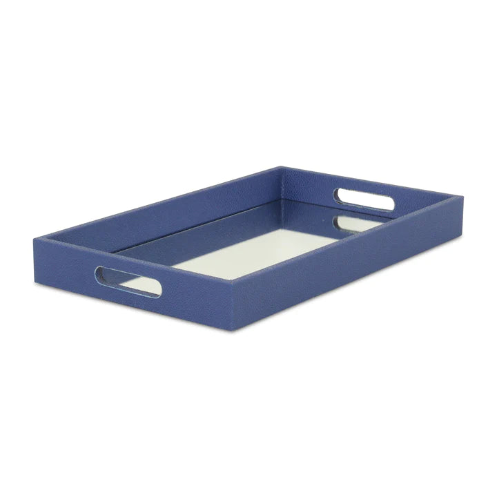 Rectangular Navy Bubble Texture Tray With Center Mirror
