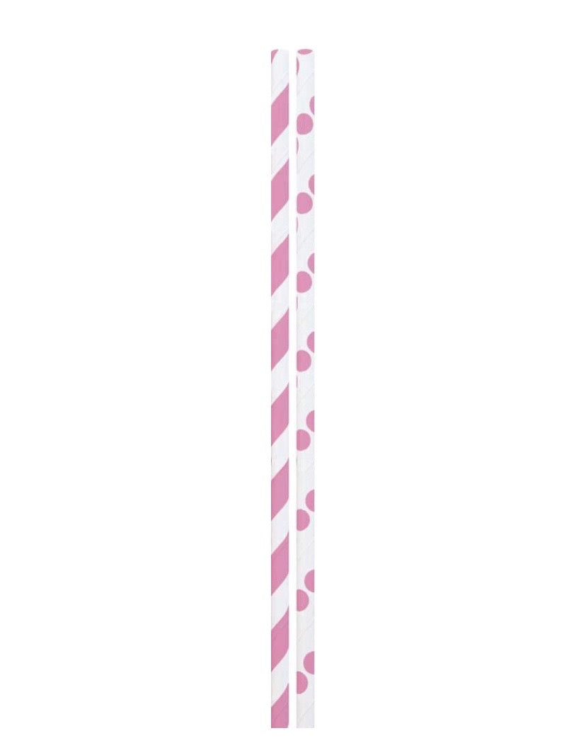 Dots and Stripes Pink and White Paper Straws