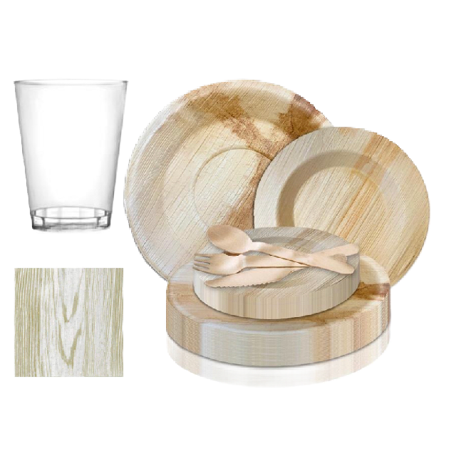 Upscale Round Bamboo Palm Leaf Wood Party Package