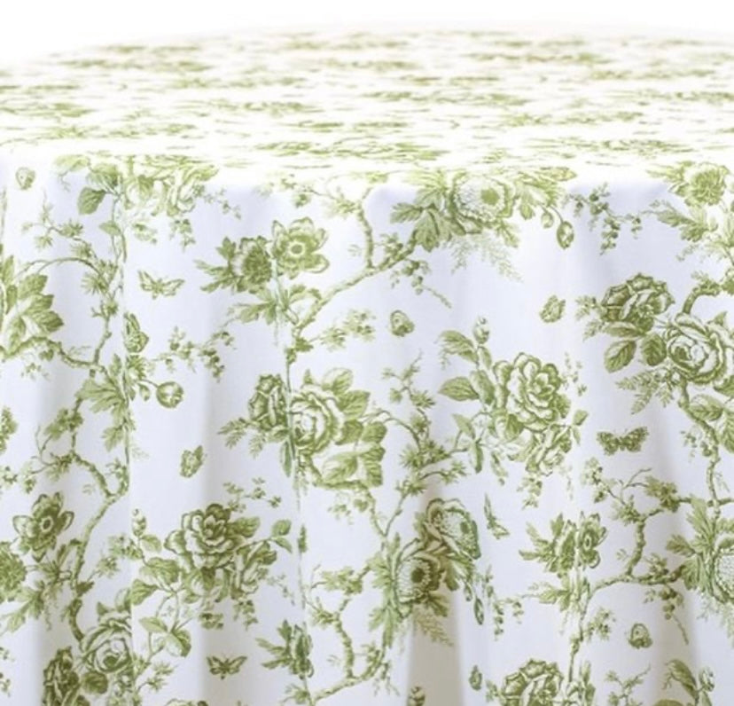 Table Cloth Rental , Floral Green Toile