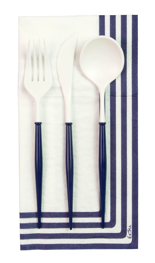 WHITE and NAVY BELLA 24PC ASSORTED FLATWARE