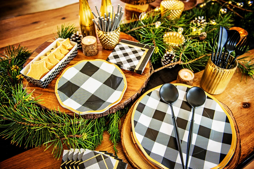 COCKTAIL NAPKIN LINEN LIKE BLACK BUFFALO CHECK/15PK