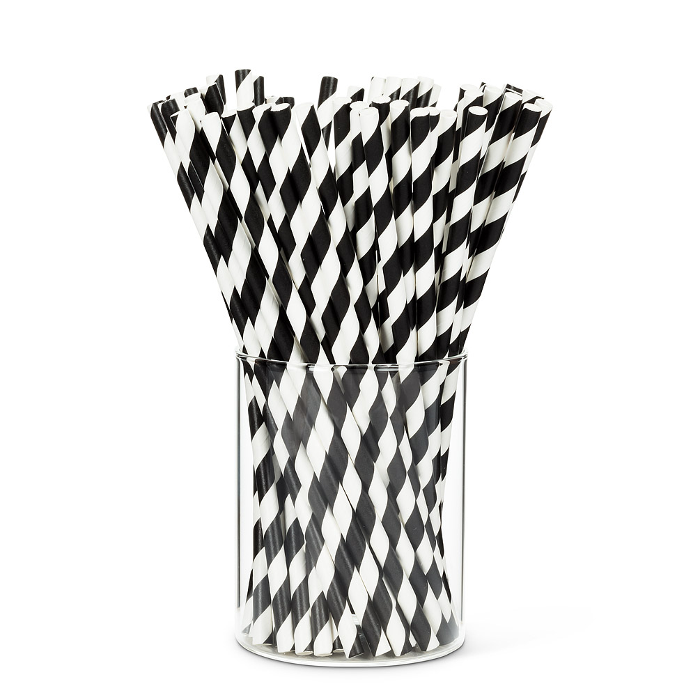 Black and White Striped Paper Straws