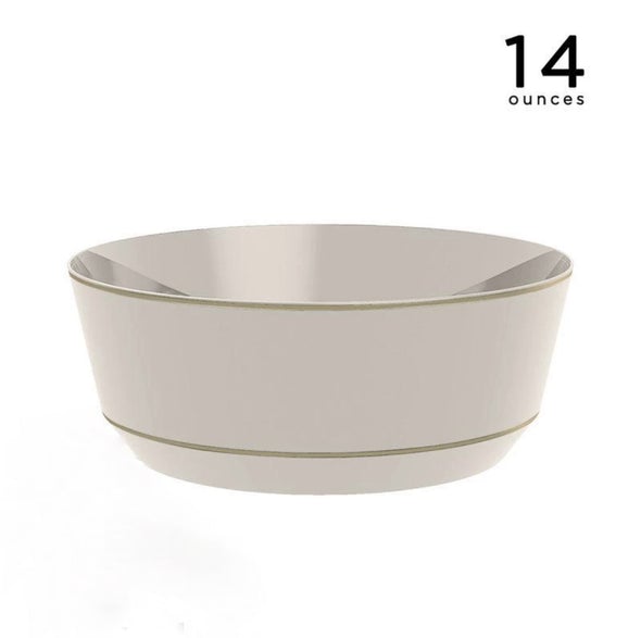 14 Oz. Round Linen and gold Plastic Bowls | 10 Pack
