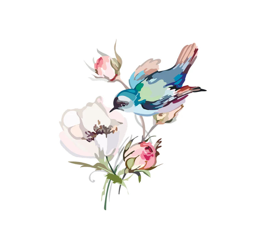 Bird Floral On White - Guest / Cocktail Napkins