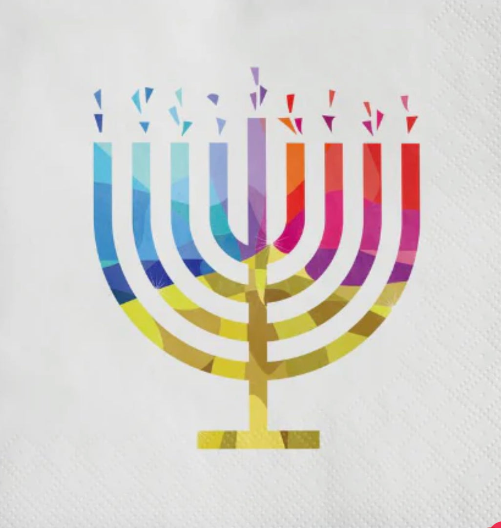 Chanuka  Vibrant Menorah , Guest Towel , Cocktail Napkin