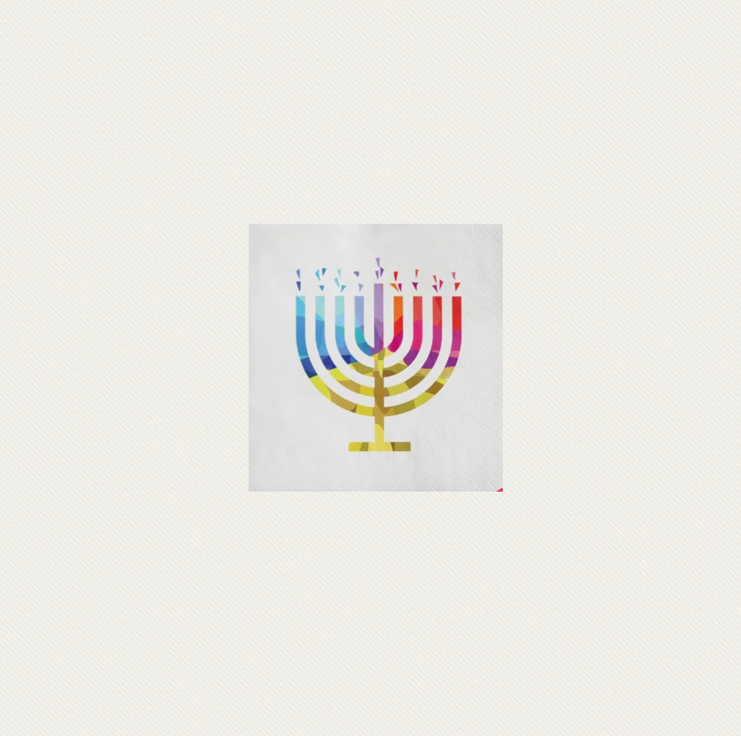 Chanuka  Vibrant Menorah , Guest Towel , Cocktail Napkin