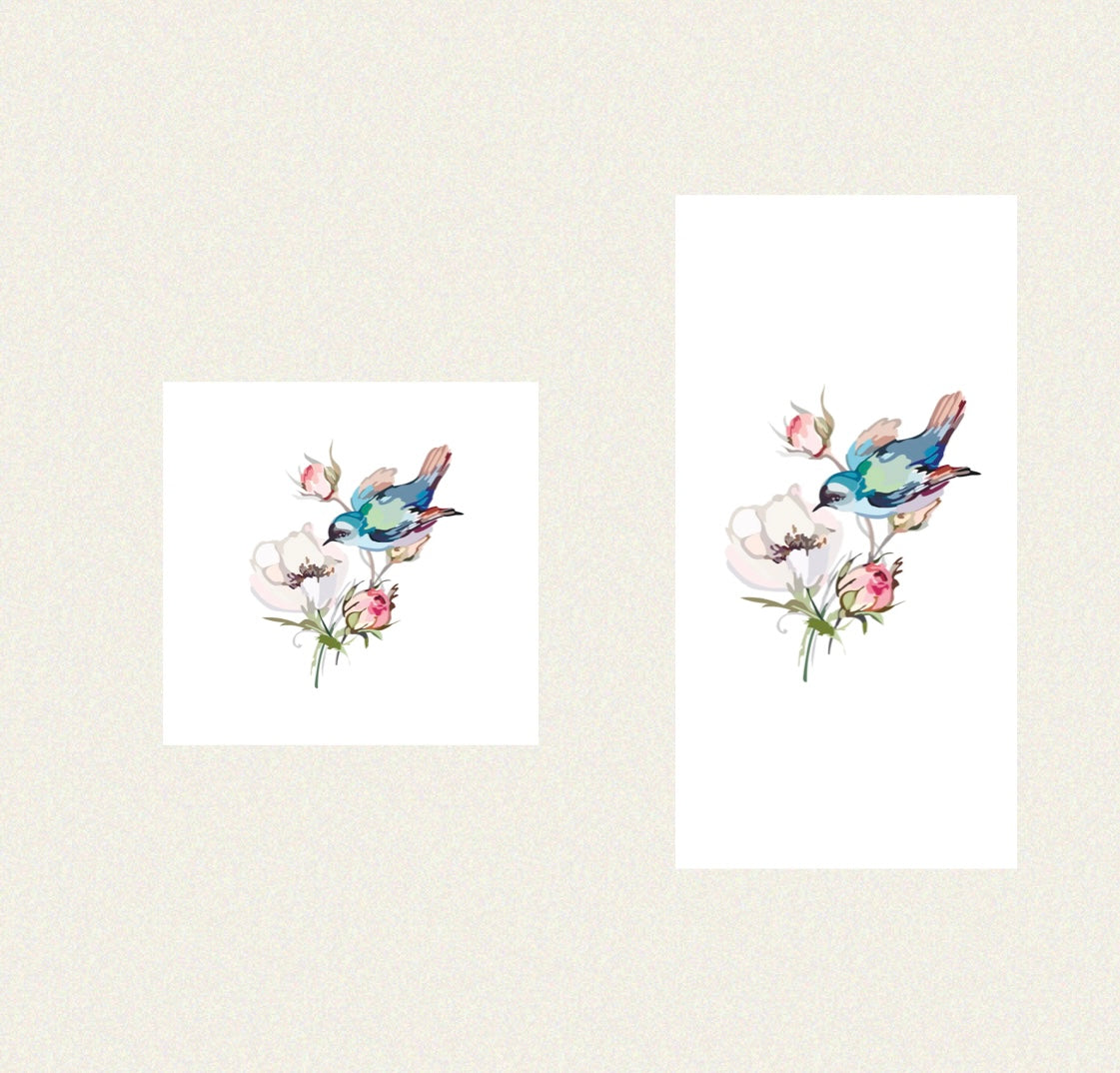 Bird Floral On White - Guest / Cocktail Napkins