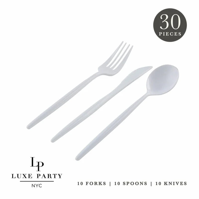 Matrix White  Plastic Cutlery Set | 30 Pieces