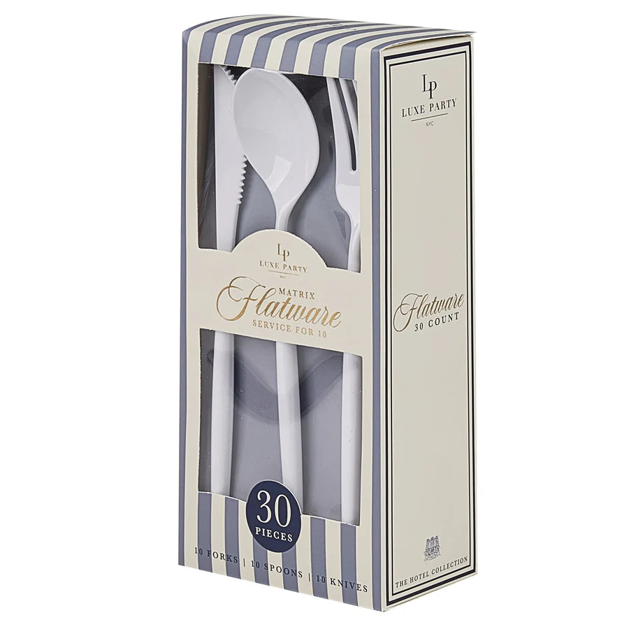 Matrix White  Plastic Cutlery Set | 30 Pieces
