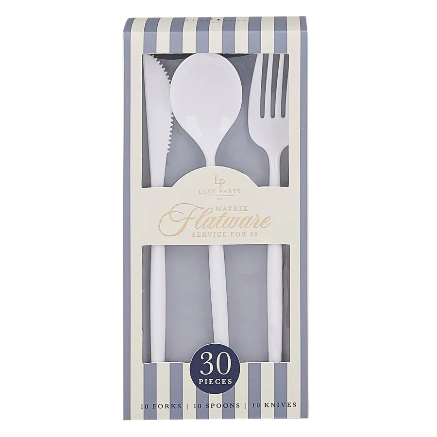 Matrix White  Plastic Cutlery Set | 30 Pieces