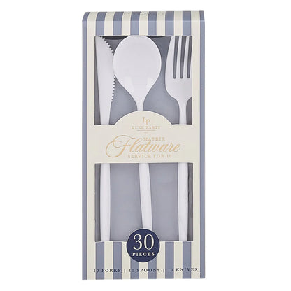 Matrix White  Plastic Cutlery Set | 30 Pieces