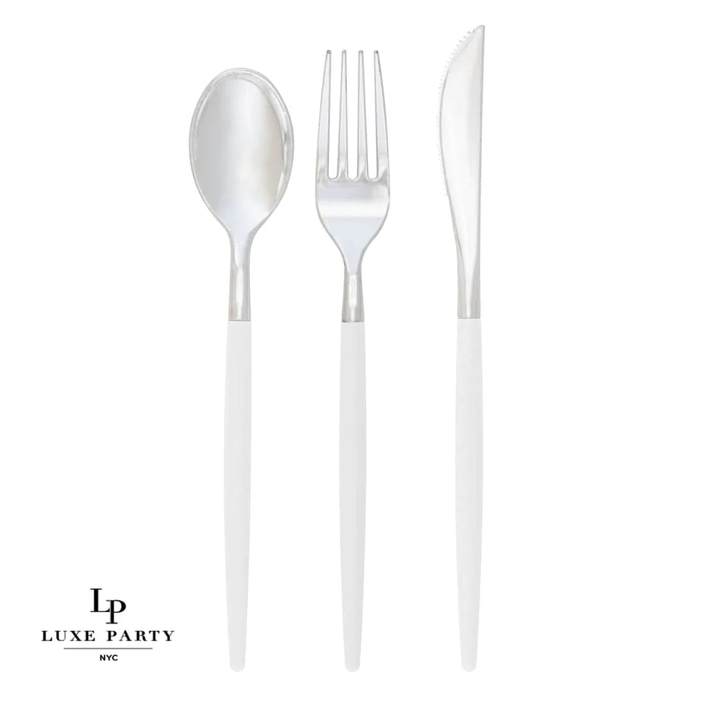 White & Silver Two Tone Cutlery Set | 32 Pieces