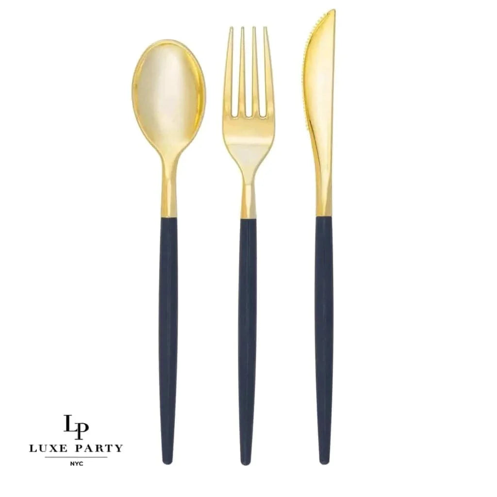 Navy • Gold Plastic Cutlery Set | 32 Pieces