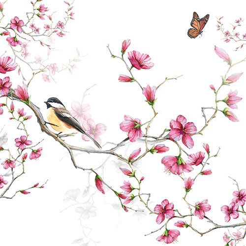 Bird & Blossom White Lunch Napkin