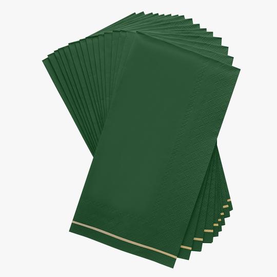 16 PK Emerald with Gold Stripe Guest Paper Napkins
