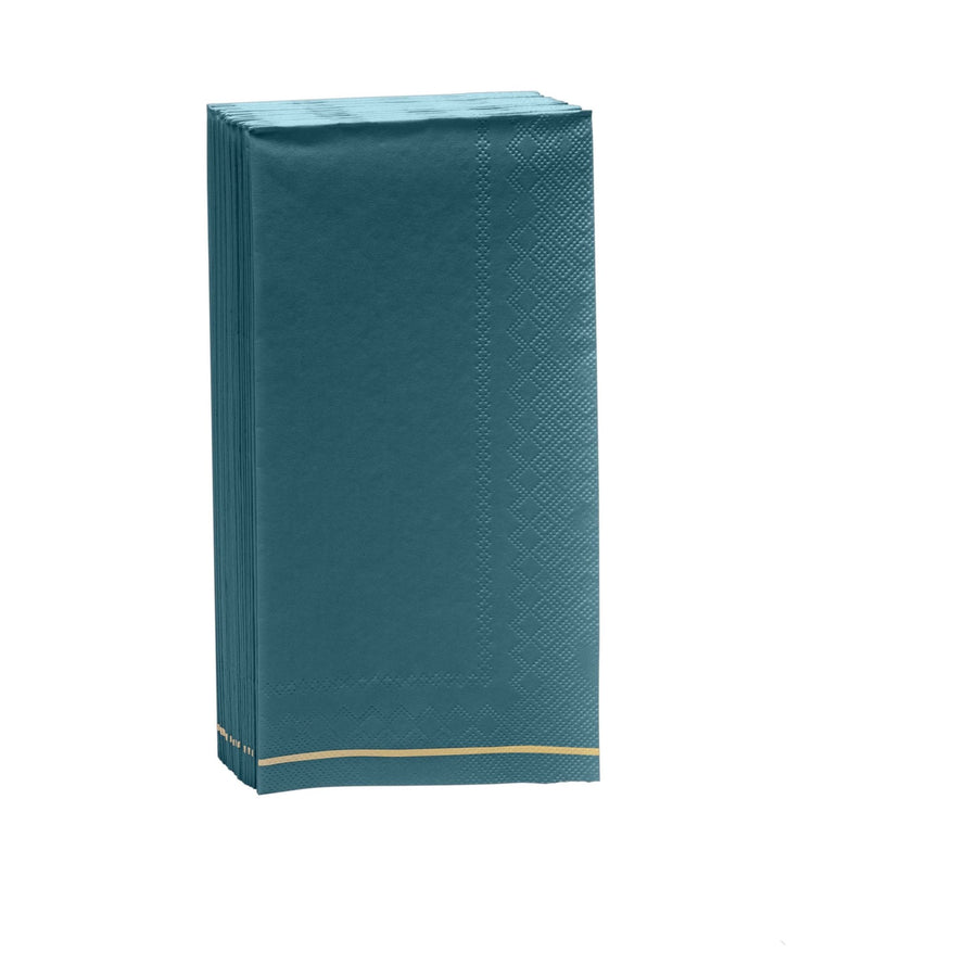 16 PK Teal with Gold Stripe Guest Paper Napkins