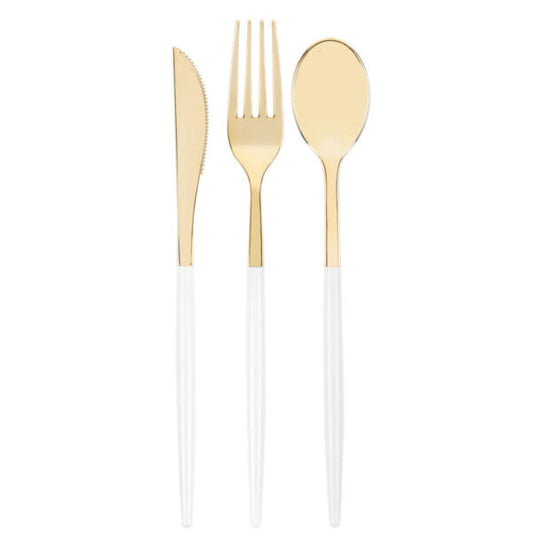 White and Gold Chic Two Tone Cutlery Set | 32 Pieces