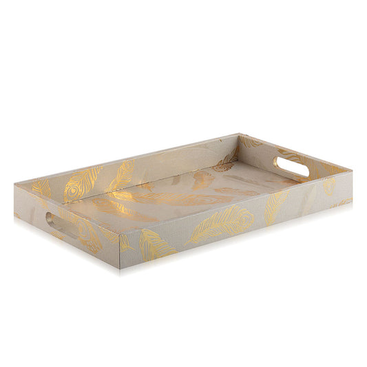 Rectangular Gold Tray With Leaf Design