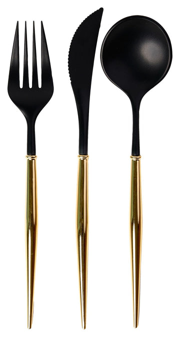 BLACK & GOLD BELLA ASSORTED PLASTIC CUTLERY/24PC, SERVICE FOR 8