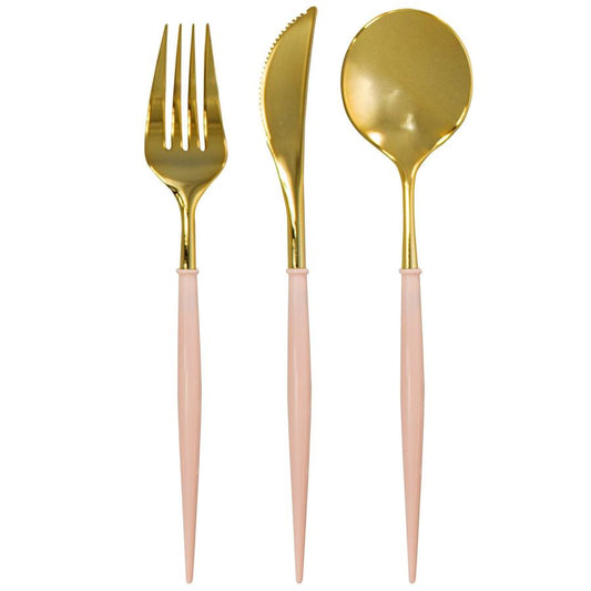 BLUSH & GOLD BELLA ASSORTED PLASTIC CUTLERY/24PC, SERVICE FOR 8