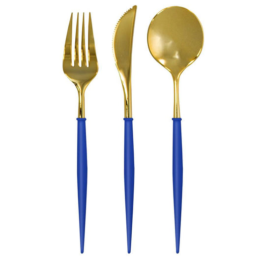 NAVY & GOLD BELLA ASSORTED PLASTIC CUTLERY/24PC, SERVICE FOR 8