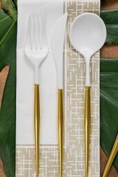 WHITE and GOLD BELLA 24PC ASSORTED FLATWARE SET