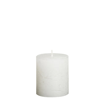 Full Metallic Rustic White Pillar Candles Aprox 2.75×3.25″