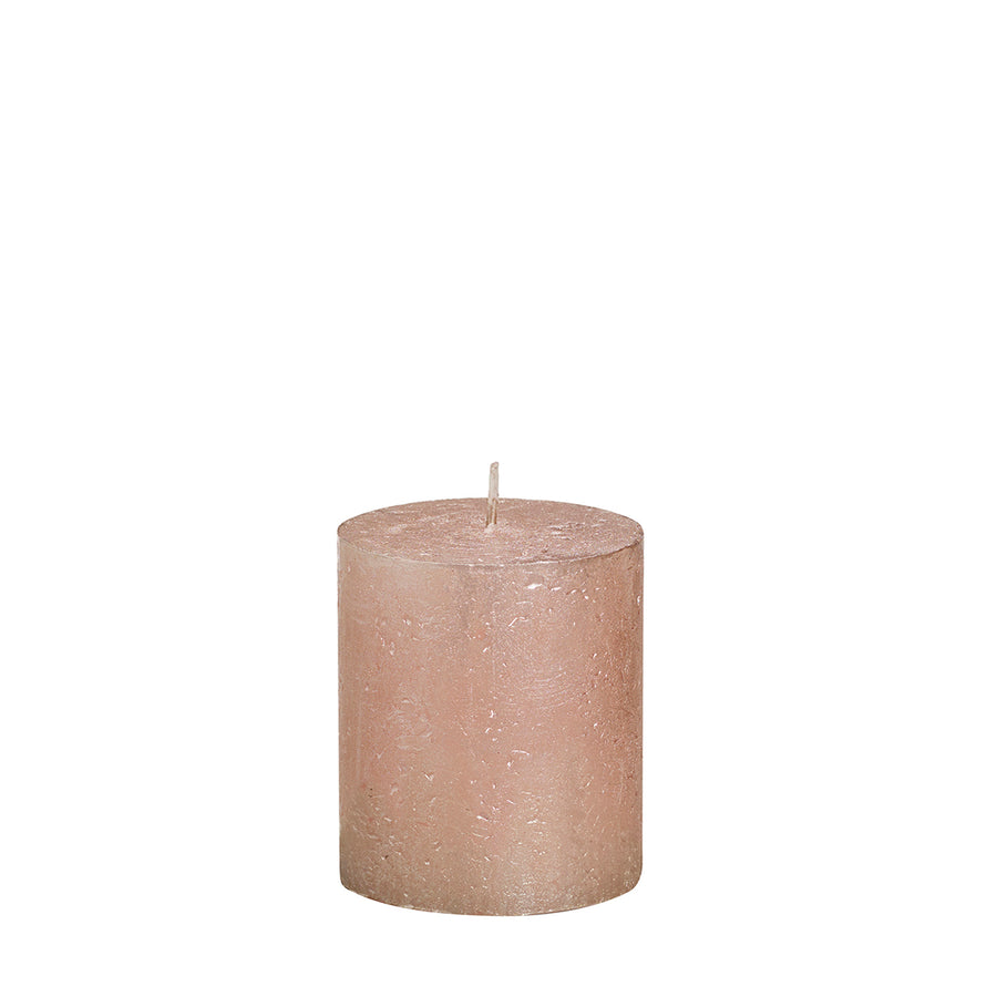 Full Metallic Rustic Rose Gold Pillar Candles Aprox 2.75×3.25″