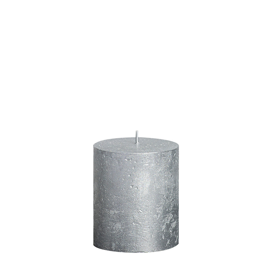 Full Metallic Rustic Silver Pillar Candles Aprox 2.75×3.25″