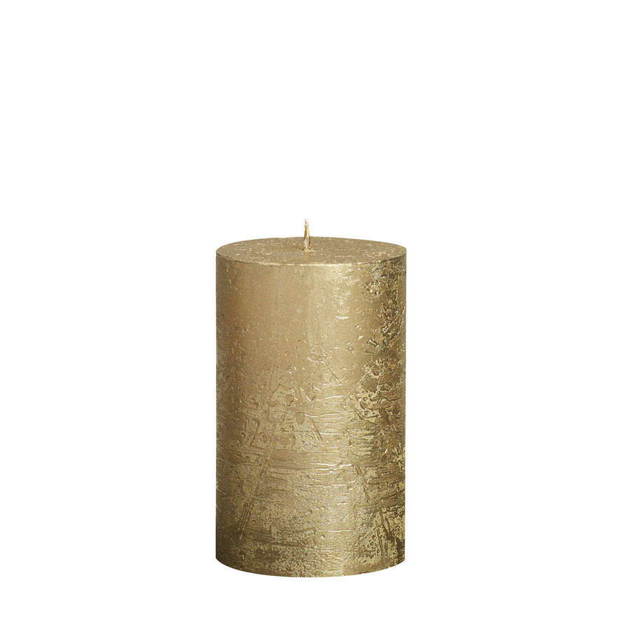 Full Metallic Rustic Gold Pillar Candles Aprox 2.75×5″