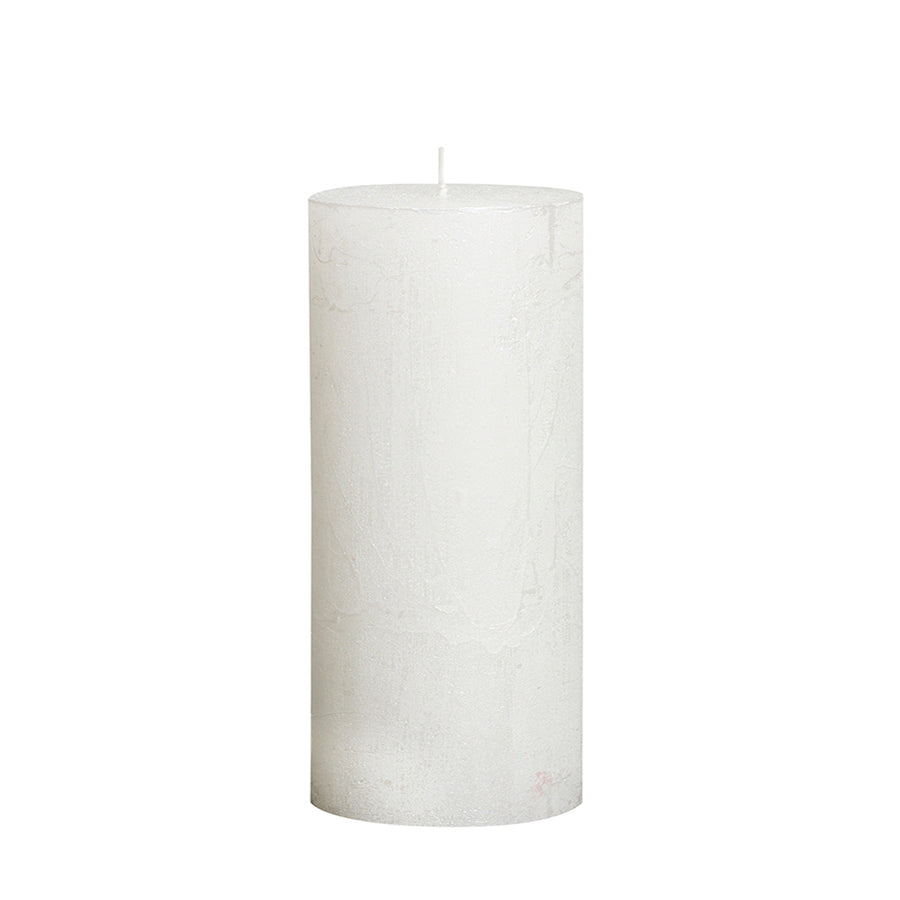 Full Metallic Rustic White Pillar Candles Aprox 2.75×7.5″