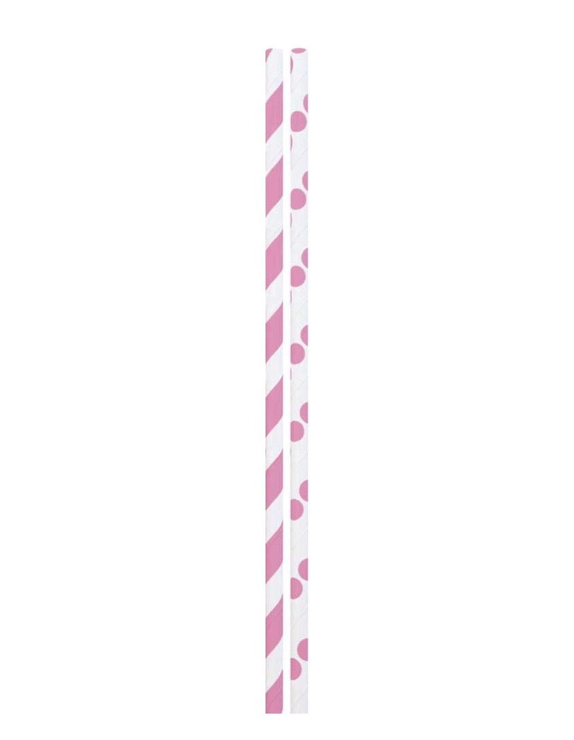 Dots and Stripes Pink and White Paper Straws