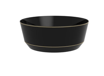 14 Oz. Round Black • Gold Plastic Bowls | 10 Bowls