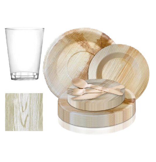 Upscale Round Bamboo Palm Leaf Wood Party Package