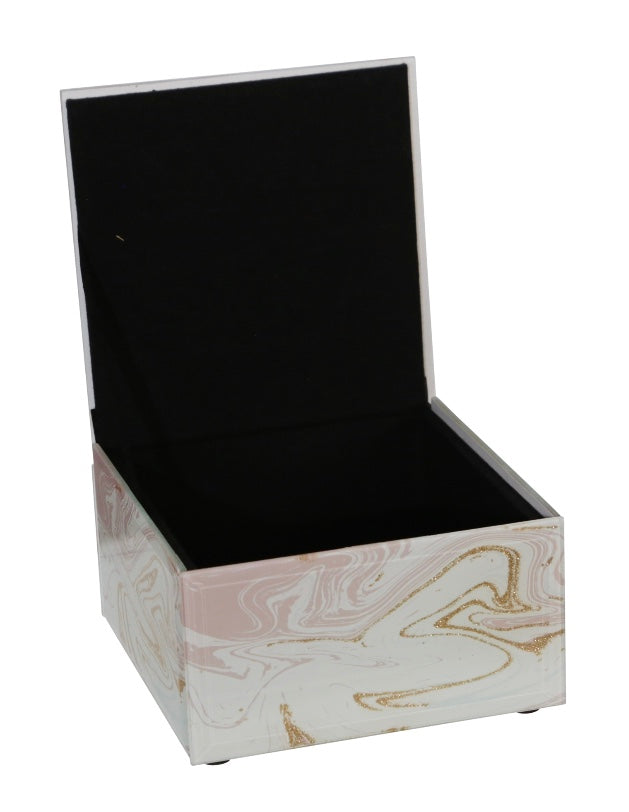 WOOD / GLASS PINK MARBLE JEWELRY BOX - SMALL