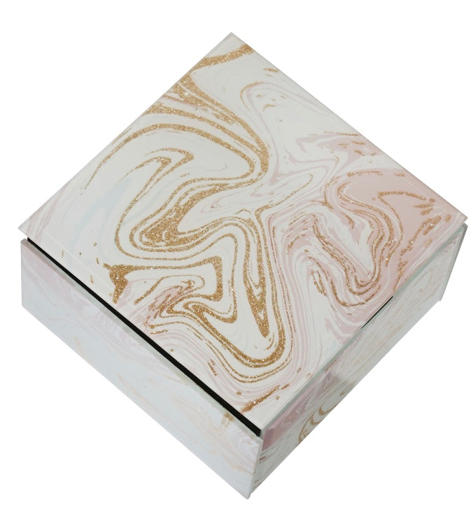 WOOD / GLASS PINK MARBLE JEWELRY BOX - SMALL