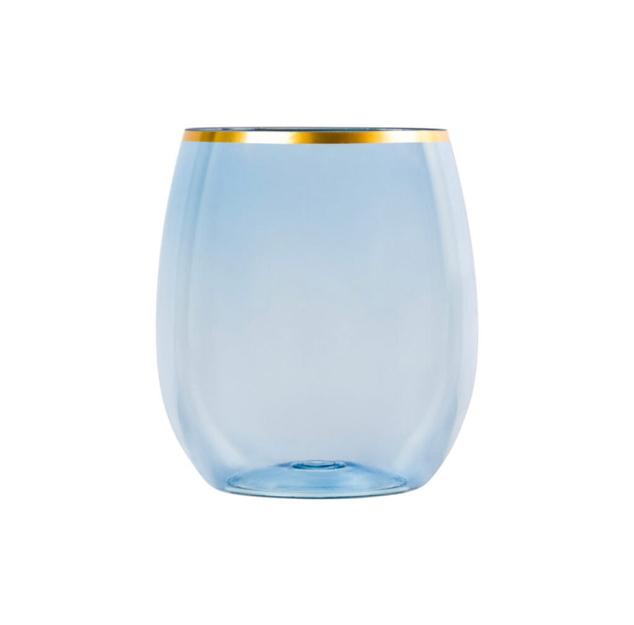Stemless Goblets White/Black/Blue/Green/Pink With Gold Rim (6 Count)