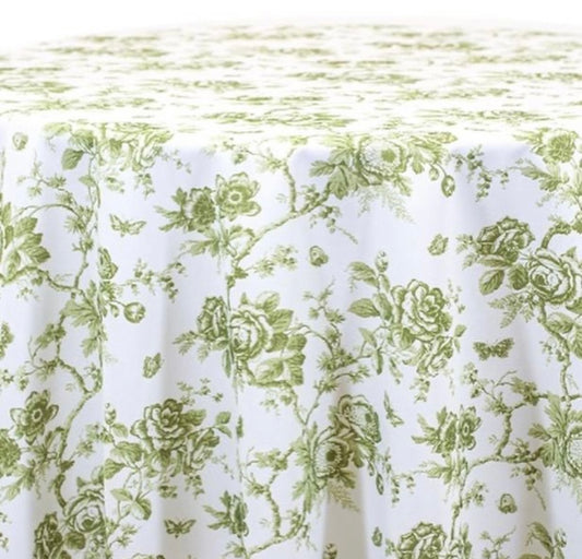Table Cloth Rental , Floral Green Toile