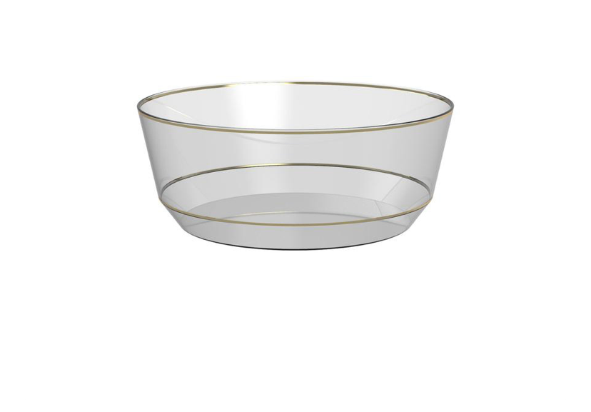 14 Oz. Round Clear • Gold Plastic Bowls | 10 Bowls